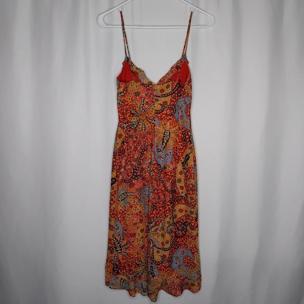 Evolution Not Revolution Slip Dress XS Red Blue Paisley Chiffon Ruffle Y2K Hoco - Picture 2 of 8